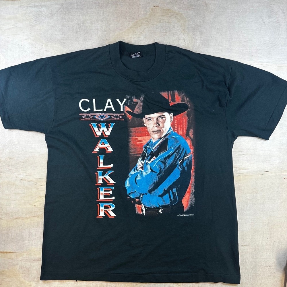 Vintage Clay Walker Tour 95 T Shirt‎ Mens XL Black Country Music 1994 USA Made